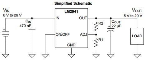 Typical Simplified Application Circuit for LM2941 1A Low Dropout Adjustable Regulator