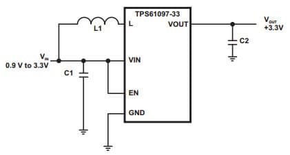 Typical Application Circuit for TPS61097 Low Input Voltage Synchronous Boost Converter with Low Quiescent Current