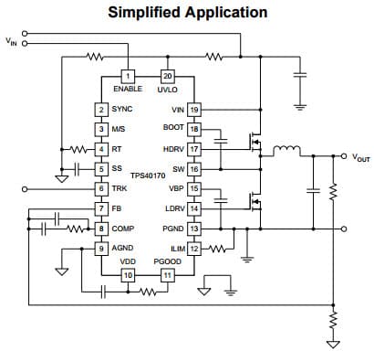 Typical Application Circuit for TPS40170 4.5V To 60V Wide-Input Synchronous PWM Buck Controller