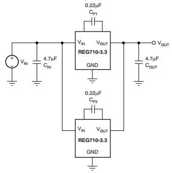 Typical Application Circuit for REG710 Circuit for Doubling the Output Current