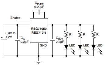 Typical Application Circuit for REG710 60mA Switched-Cap Buck/Boost Converter Used in Circuit for Driving LEDs