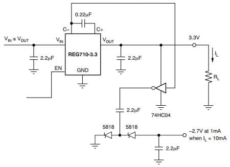 Typical Application Circuit for REG710 60mA Switched-Cap Buck/Boost Converter with Negative Bias Supply