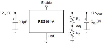 Typical Application Circuit for REG101-A DMOS 100mA Low-Dropout Regulator