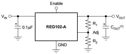 Typical Application Circuit for REG102-A DMOS 250mA Low-Dropout Regulator