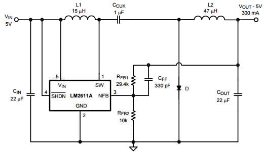 Typical Application Circuit for LM2611 5V to -5V Inverting Converter