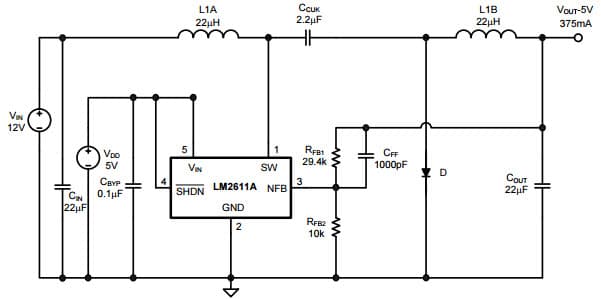 Typical Application Circuit for LM2611 Operating with Separate Power and Biasing Supplies