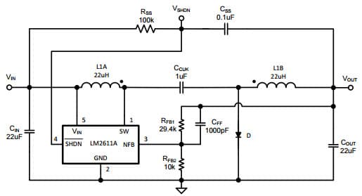 Typical Application Circuit for LM2611 1.4MHz Cuk Converter for Soft Start Circuit