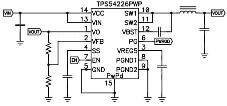 Typical Application Circuit for TPS54226 4.5V to 18V Input, 2A Synchronous Step-Down SWIFT Converter with Eco-Mode