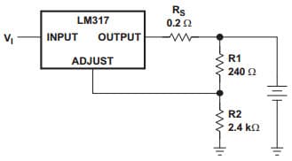 Typical Application Circuit for LM317 Adjustable Voltage Regulator for Battery-Charger Circuit