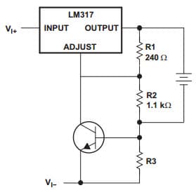 Typical Application Circuit for LM317 Adjustable Voltage Regulator for Current-Limited 6V Charger Circuit