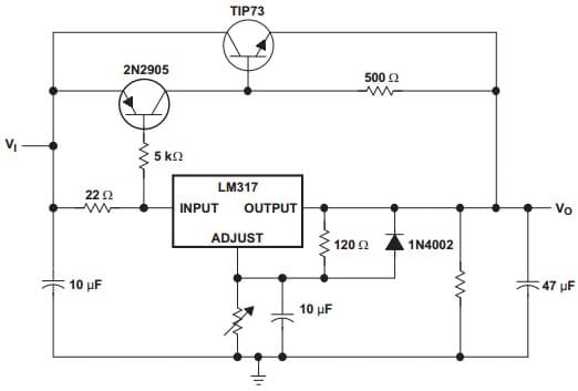 Typical Application Circuit for LM317 High-Current Adjustable Regulator Circuit