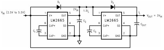 Typical Application Circuit for LM2665 Switched Capacitor Voltage Converter for Increasing Output Voltage by Cascading Devices