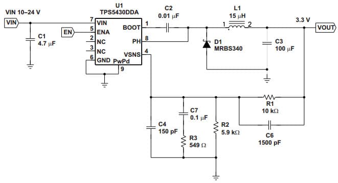 Typical Ceramic Output Filter Capacitors Application Circuit for TPS5430 3A Wide Input Range Step-Down SWIFT Converter