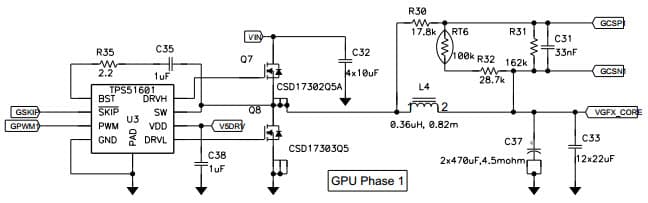 Typical Application Circuit for TPS59650 Step-Down Controller for 1-Phase GPU with Inductor DCR Current Sense