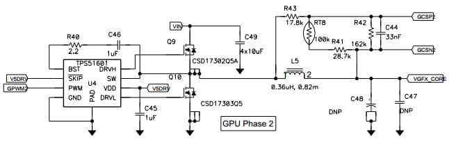 Typical Application Circuit for TPS59650 Step-Down Controller for 2-Phase GPU with Inductor DCR Current Sense