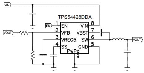 Typical Application Circuit for TPS54428 4.5V to 18 V Input, 4A Synchronous Step-Down SWIFT Converter with Eco-Mode