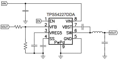 Typical Application Circuit for TPS54227 4.5V to 18V Input, 2A Synchronous Step Down (SWIFT) Converter