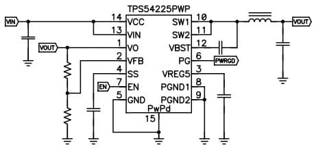 Typical Application Circuit for TPS54225 4.5V to 18V Input, 2-A Synchronous Step-Down SWIFT Converter