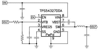 Typical Application Circuit for TPS54327 3A Output Single Synchronous Step Down Switcher With Integrated Fet