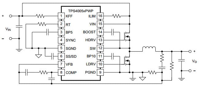 Typical Application Circuit for TPS40055 Wide-Input Synchronous Buck Controller