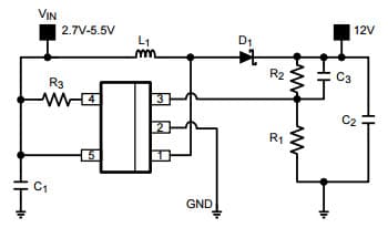 Typical Application Circuit for LM2735 Space-Efficient Boost and SEPIC DC-DC Regulator