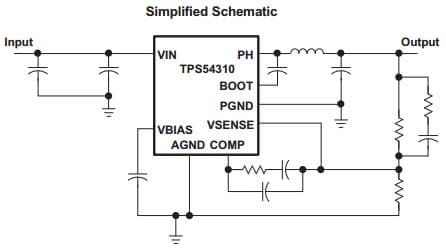 Typical Application Circuit for TPS54310 DC to DC Converter and Switching Regulator Chip