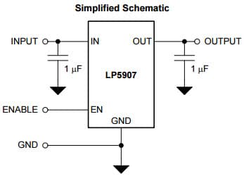 Typical Application Circuit for LP5907 Ultra Low Noise, 250mA Linear Regulator for Rf and Analog Circuits