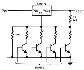 Typical Application for LM317L Digitally Selected Outputs Adjustable Regulator