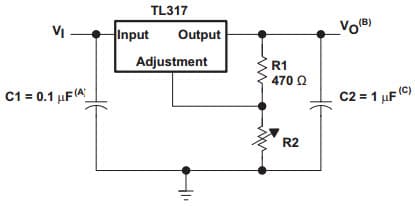 Typical Application Circuit for TL317 Adjustable Voltage Regulator