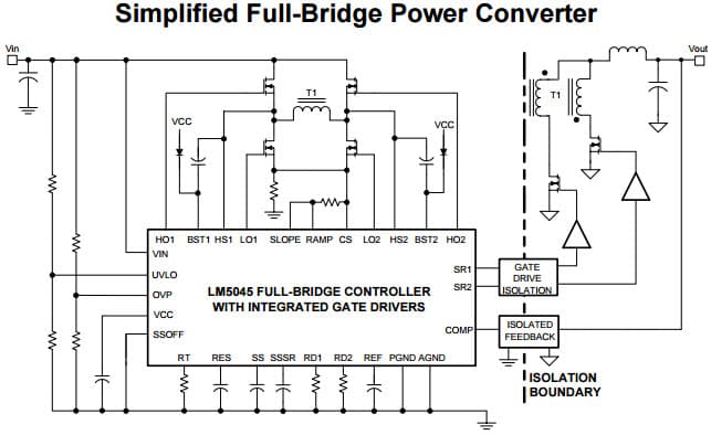 Typical Application Circuit for LM5045 Full-Bridge PWM Controller with Integrated MOSFET Drivers