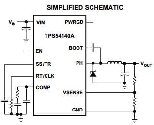 Typical Application Circuit for TPS54140A 1.5A, 42V Step Down SWIFT Dc/Dc Converter With Eco-Mode