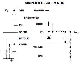 Typical Application Circuit for TPS54040A 0.5A, 42V Step Down SWIFT Dc/Dc Converter With Eco-Mode