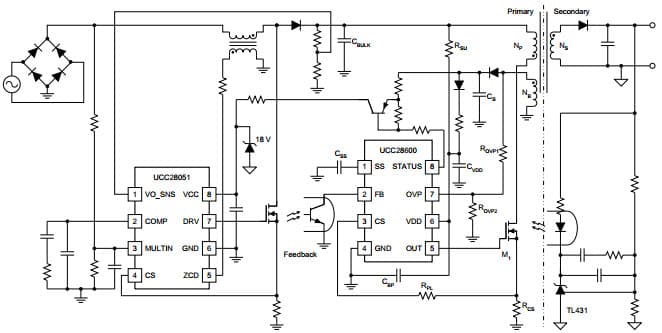 Typical Application Circuit for UCC28600 8-Pin Quasi-Resonant Flyback Green Mode Controller