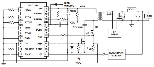 Typical Application Circuit for UCC2897 Advanced Current-Mode Active Clamp PWM Controller