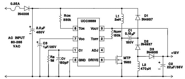 Typical Application Circuit for UCC1889 Off-line Power Supply Controller