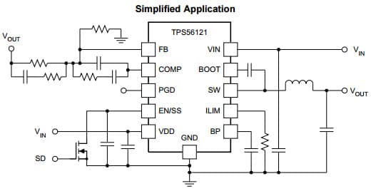 Typical Application Circuit for TPS56121 4.5-V to 14-V Input High-Current Synchronous Buck Converter