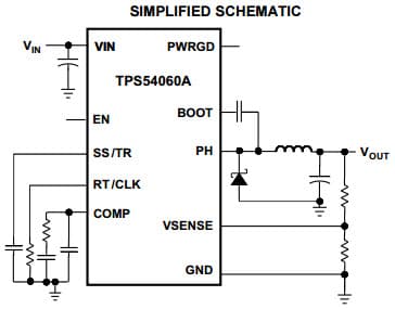 Typical Application Circuit for TPS54060A 0.5A, 60V Step Down SWIFT DC/DC Converter With Eco Mode