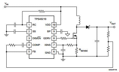 Typical Application Circuit for TPS40211 4.5V to 52V Input Current Mode Boost Controller