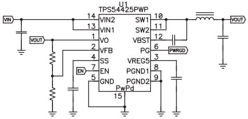 Typical Application Circuit for TPS54425 4A Output Single Synchronous Step Down Switcher With Integrated FET ( SWIFT)