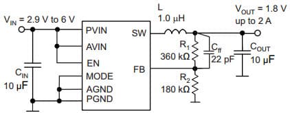 Typical Application Circuit for TPS62065 Low-Noise, Very Low Drift, Precision Voltage Reference for 1.8V Adjustable Output Voltage Configuration