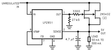 Typical Application Circuit for LP2950 300-mA Regulator with 0.75-V Dropout