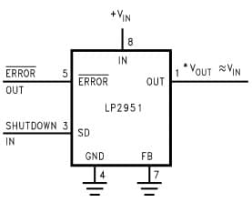 Typical Application Circuit for LP2950 Wide Input Voltage Range Current Limiter