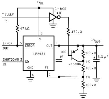 Typical Application Circuit for LP2950 5-V Regulator with 2.5-V Sleep Function