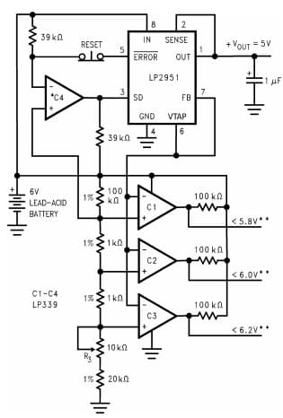 Typical Application Circuit for LP2950 Regulator with State-of-Charge Indicator