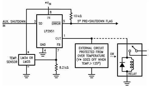 Typical Application Circuit for LP2950 Adjustable Voltage Regulator for System Over temperature Protection Circuit