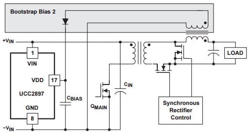 Typical Application Circuit for Bootstrap Bias 2, forward Example for UCC2897 Advanced Current-Mode Active Clamp PWM Controller