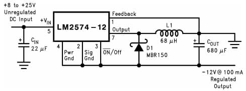 Typical Application Circuit for LM2574HV Step-Down Voltage Regulator for Inverting Buck-Boost Develops at -12V