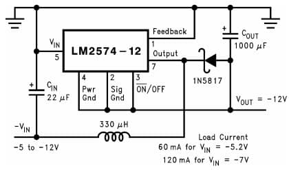 Typical Application Circuit for LM2574HV Negative Boost, Step-Down Voltage Regulator