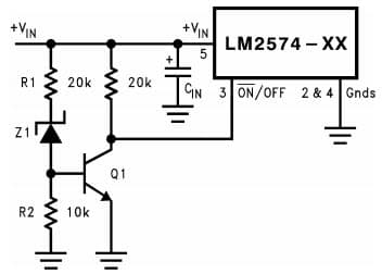 Typical Application Circuit for LM2574HV Step-Down Voltage Regulator for Under voltage Lockout for Buck Circuit