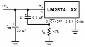 Typical Application Circuit for LM2574HV Delayed Startup Step-Down Voltage Regulator